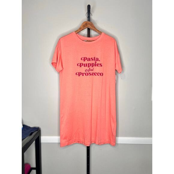 Wildfox Pink Pasta Puppies and Prosecco Pajama Nightgown Dress Size Medium NWT - Picture 2 of 8